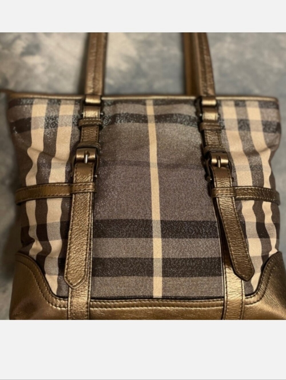 Burberry Lot All Authentic - Shimmer Tote Bag , Matching Wallet & Scarf